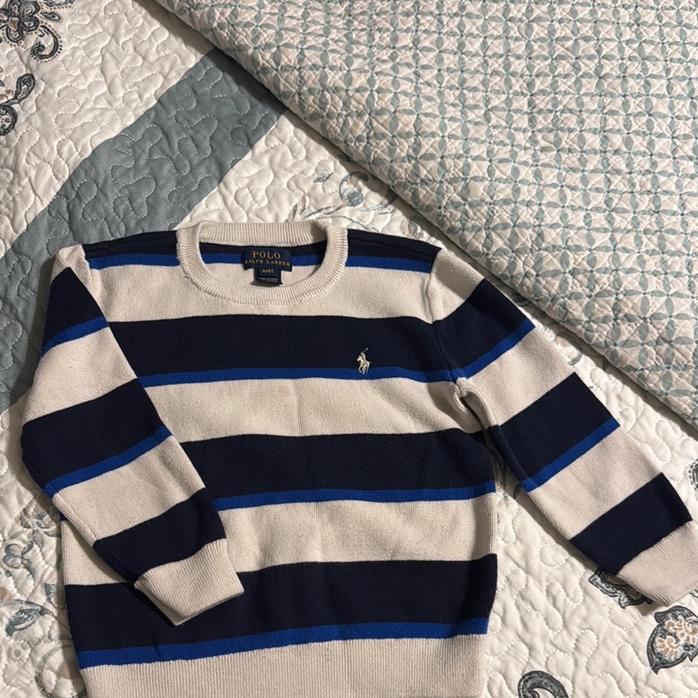 Polo by Ralph Lauren Men's Sweater - Navy, Cream, and Blue